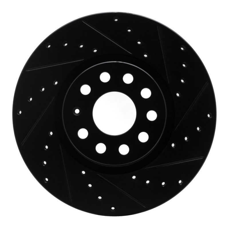 Audi A3 Quattro Brake Rotor (1) - Front Right - R1 Concepts - Drilled & Slotted - Black - `05-`25